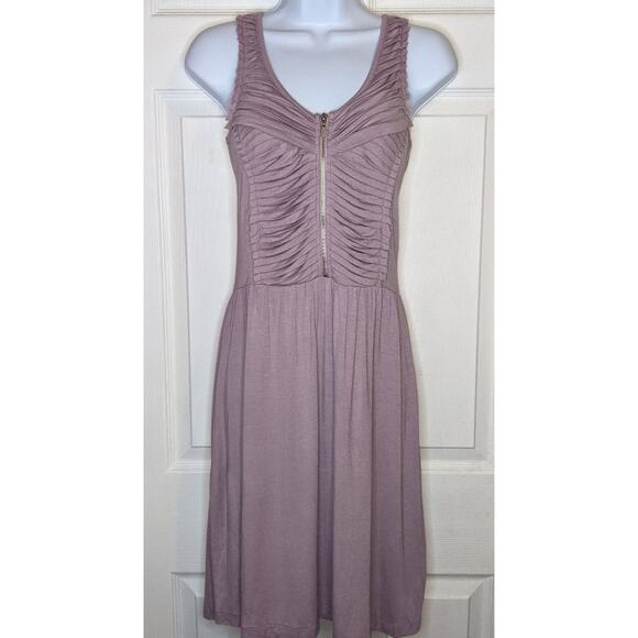 Kensie Purple Lavender Ruched Shirred Bodice Front Zipper Dress XS - Picture 1 of 15